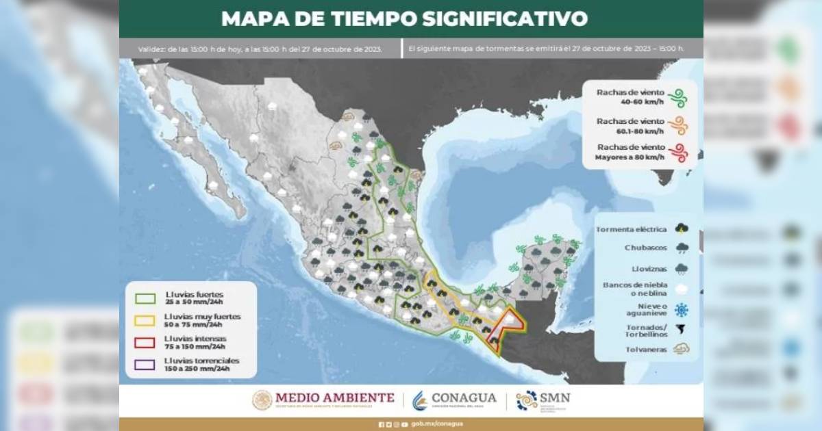 Anuncian precipitaciones intensas en Quintana Roo