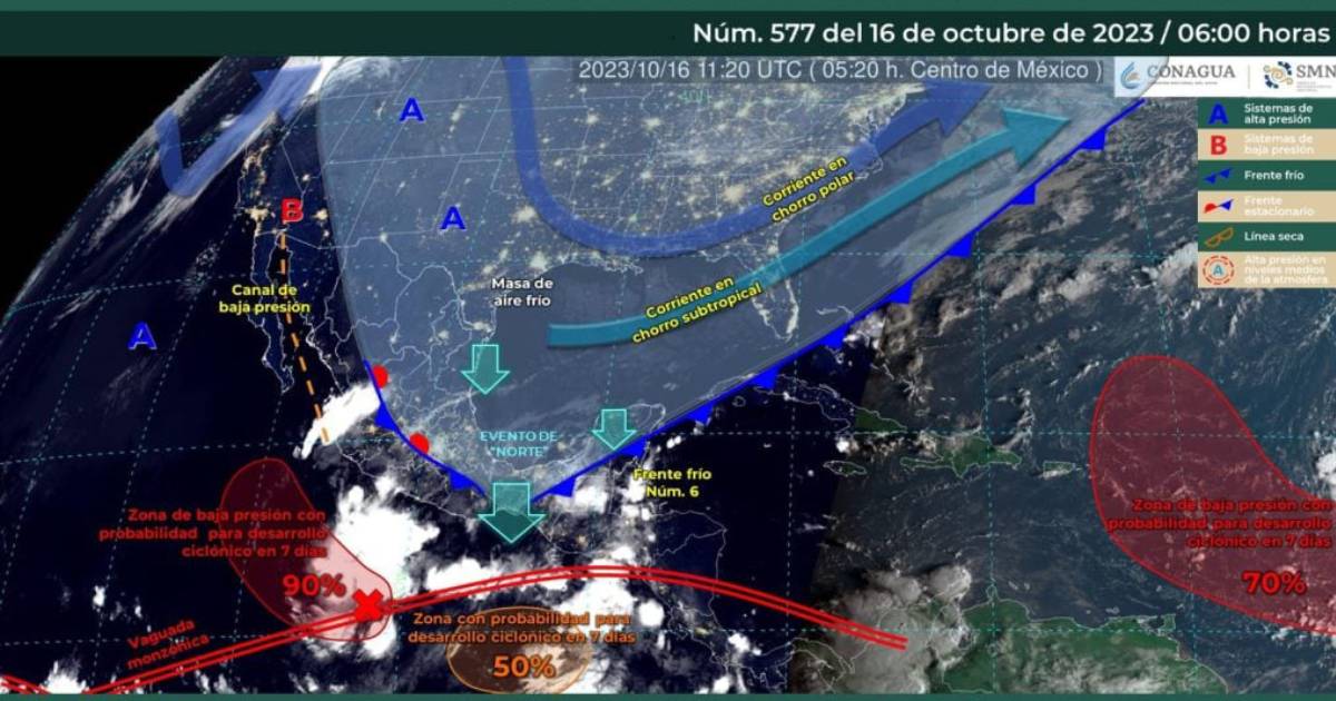 Frente frío se extenderá sobre la Península de Yucatán