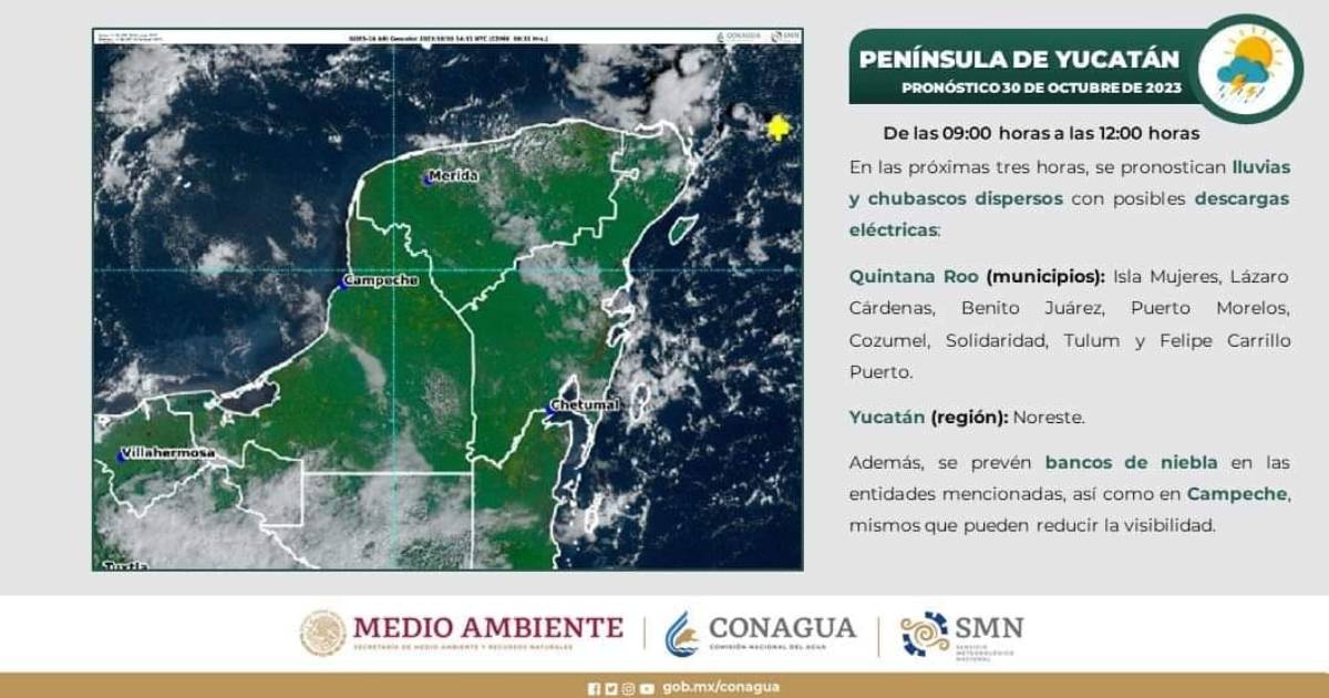 Pronostican lluvias en las próximas horas para Quintana Roo