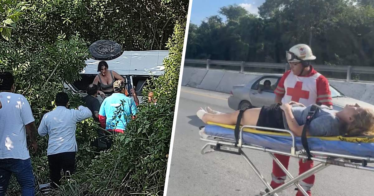 Van de turistas sale del carril y causa caos en la carretera Playa del Carmen-Tulum