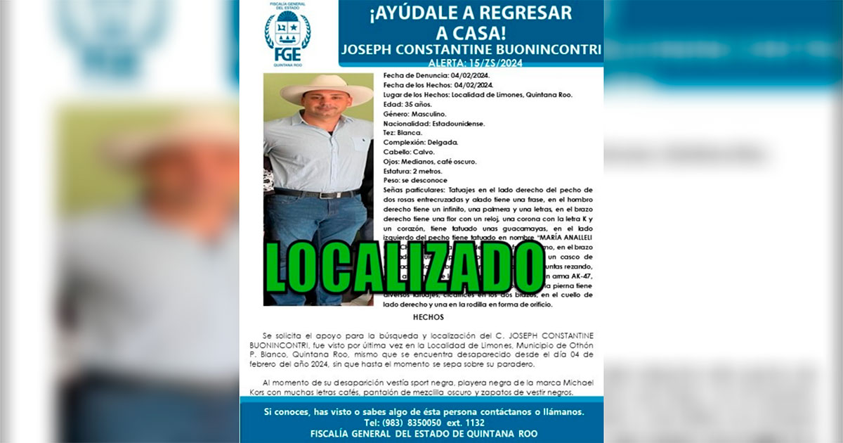 Localizan en Felipe Carrillo Puerto a estadounidense desaparecido en Bacalar