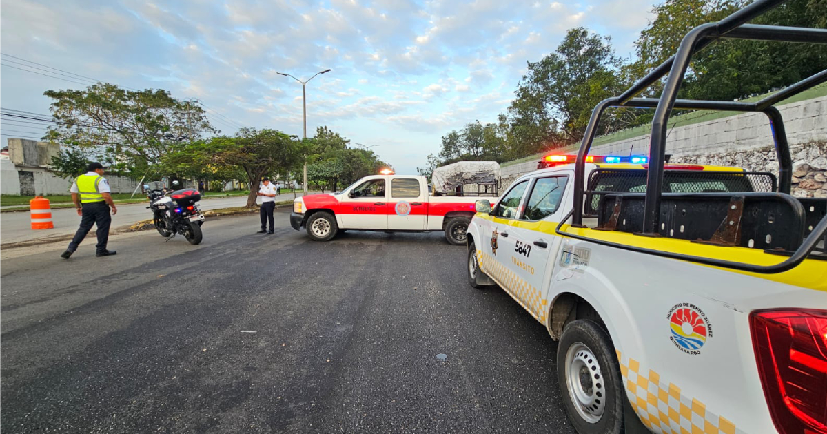 Reportan fuga de gas en maquinaria a cargo de trabajos de repavimentación en Cancún
