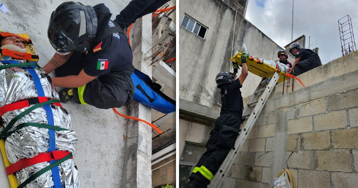 Rescatan a hombre cae del techo de una casa en Puerto Aventuras