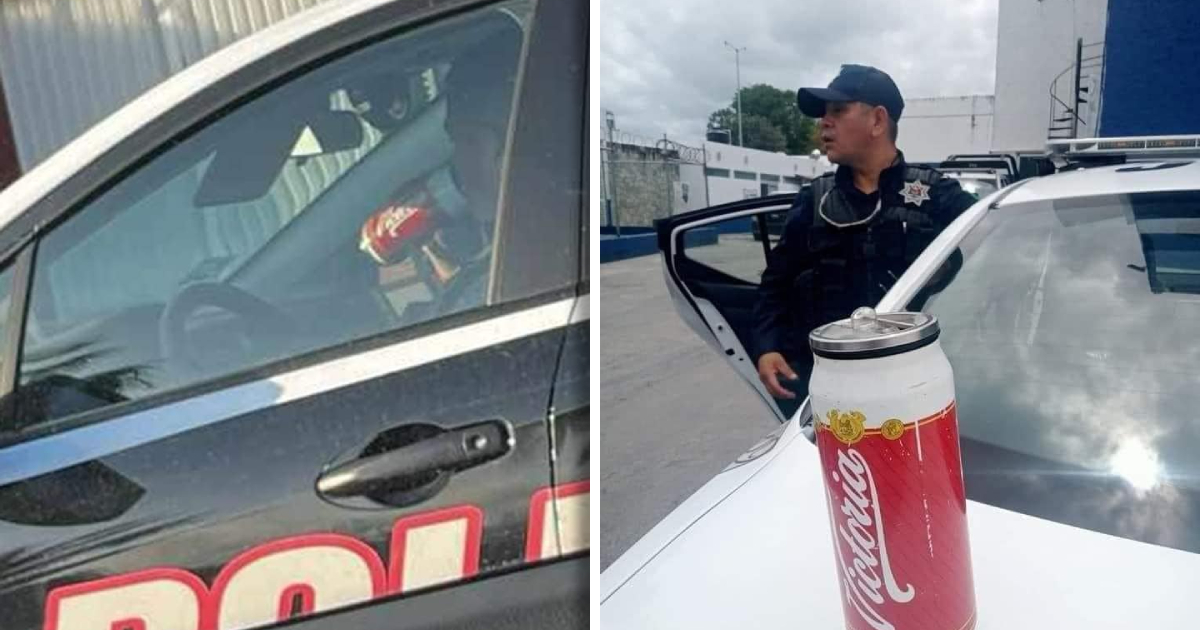 Exhiben a policía de Cancún con una supuesta cerveza que resultó ser una termo