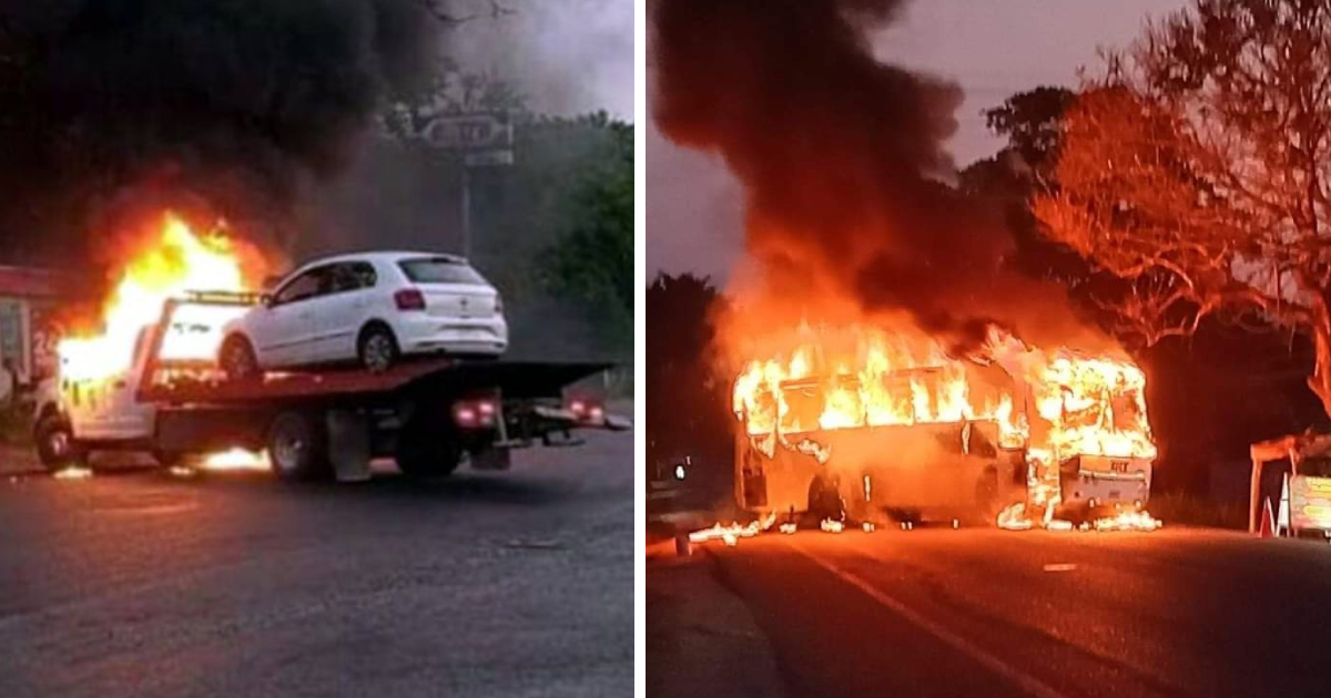 Narcobloqueos con vehículos incendiados en el municipio de Cárdenas, Tabasco