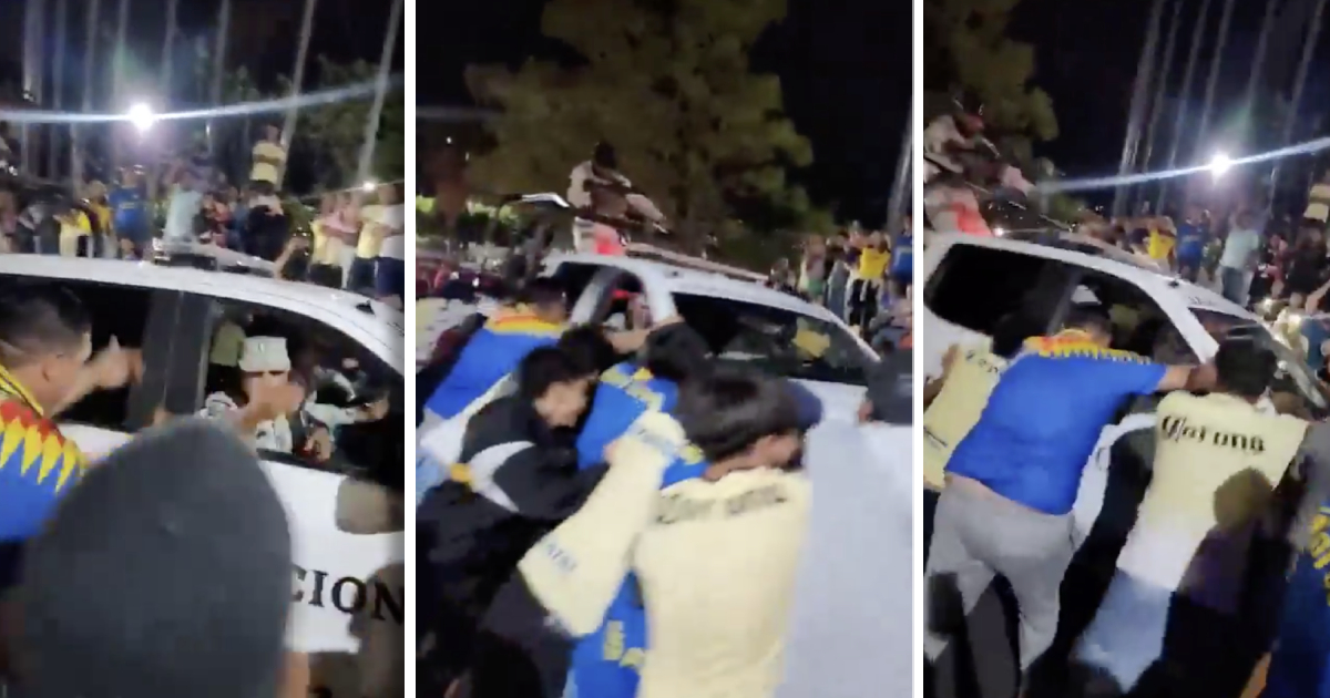 Aficionados del América sacuden patrulla de la Guardia Nacional tras ganar el bicampeonato